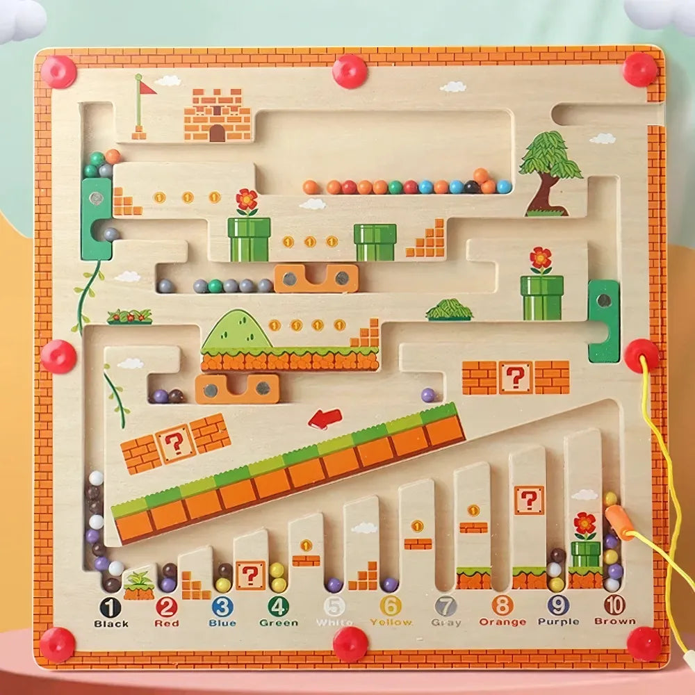 Jeu Montessori Boiséo – plateau en bois avec obstacles pour développer la logique et la patience
