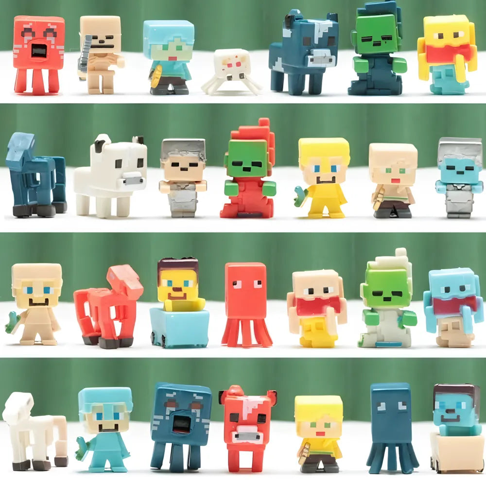 Ensemble PixelCraft de 15 figurines pixelisées inspirées des jeux vidéo – héros d’aventure colorés