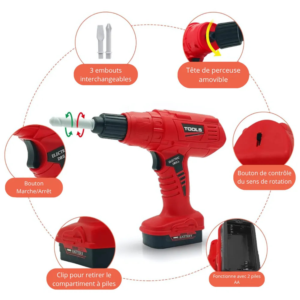 Set d’outils MiniTools Pro pour enfants – établi de bricolage avec accessoires variés