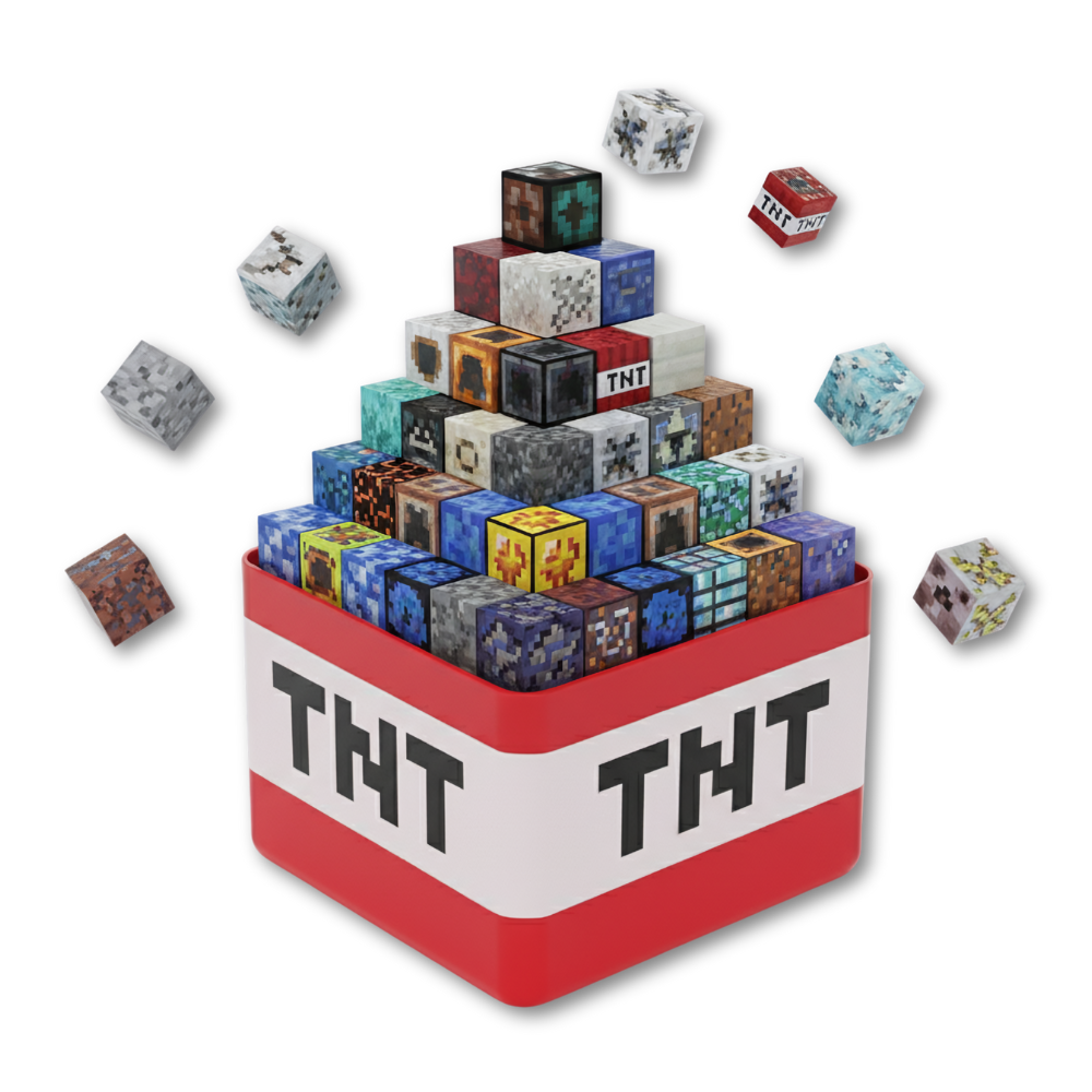 PixelCraft Box Collector TNT – boîte de rangement avec blocs magnétiques colorés