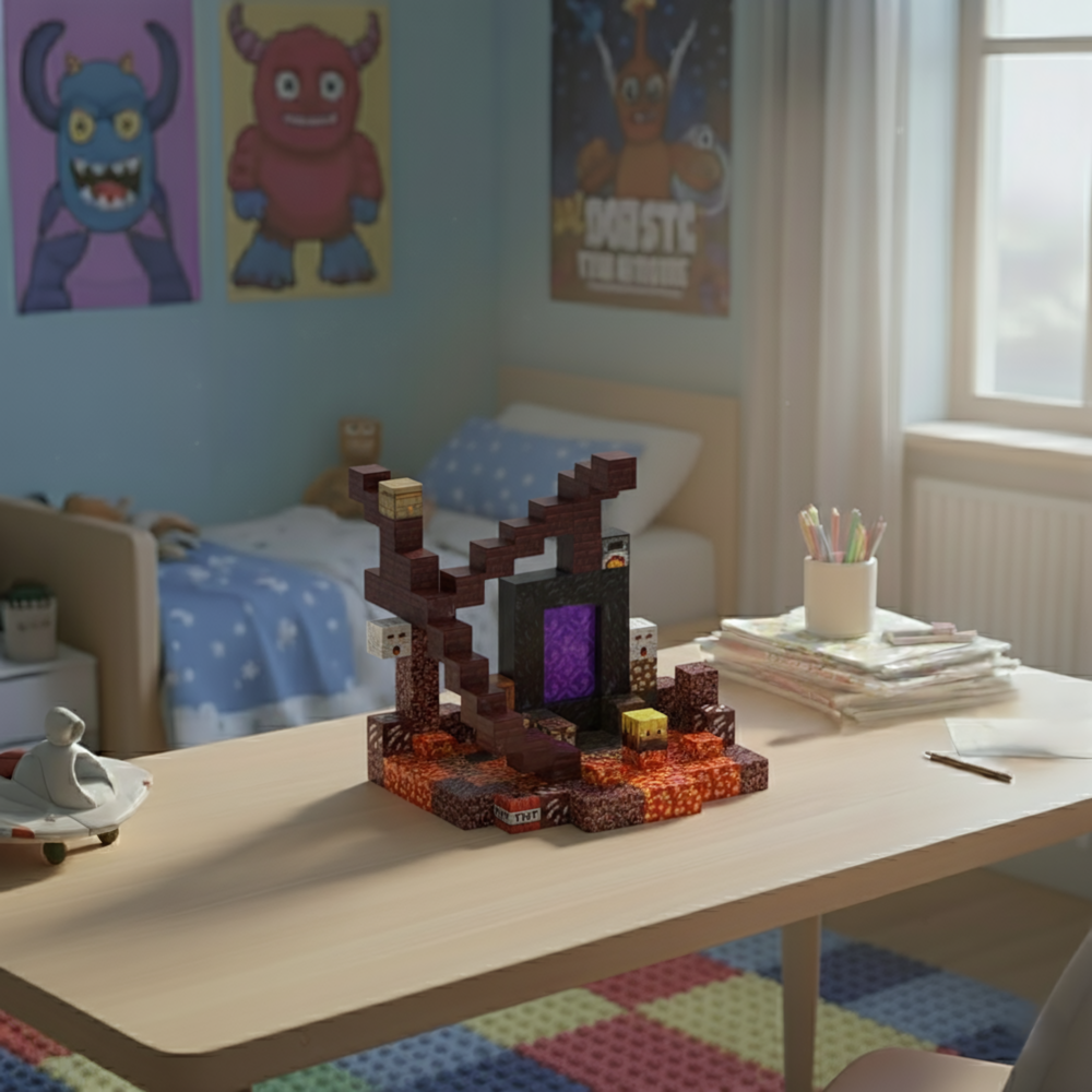 Jeu éducatif PixelCraft Portail Infernal – Construction magnétique inspirée d’un univers pixelisé