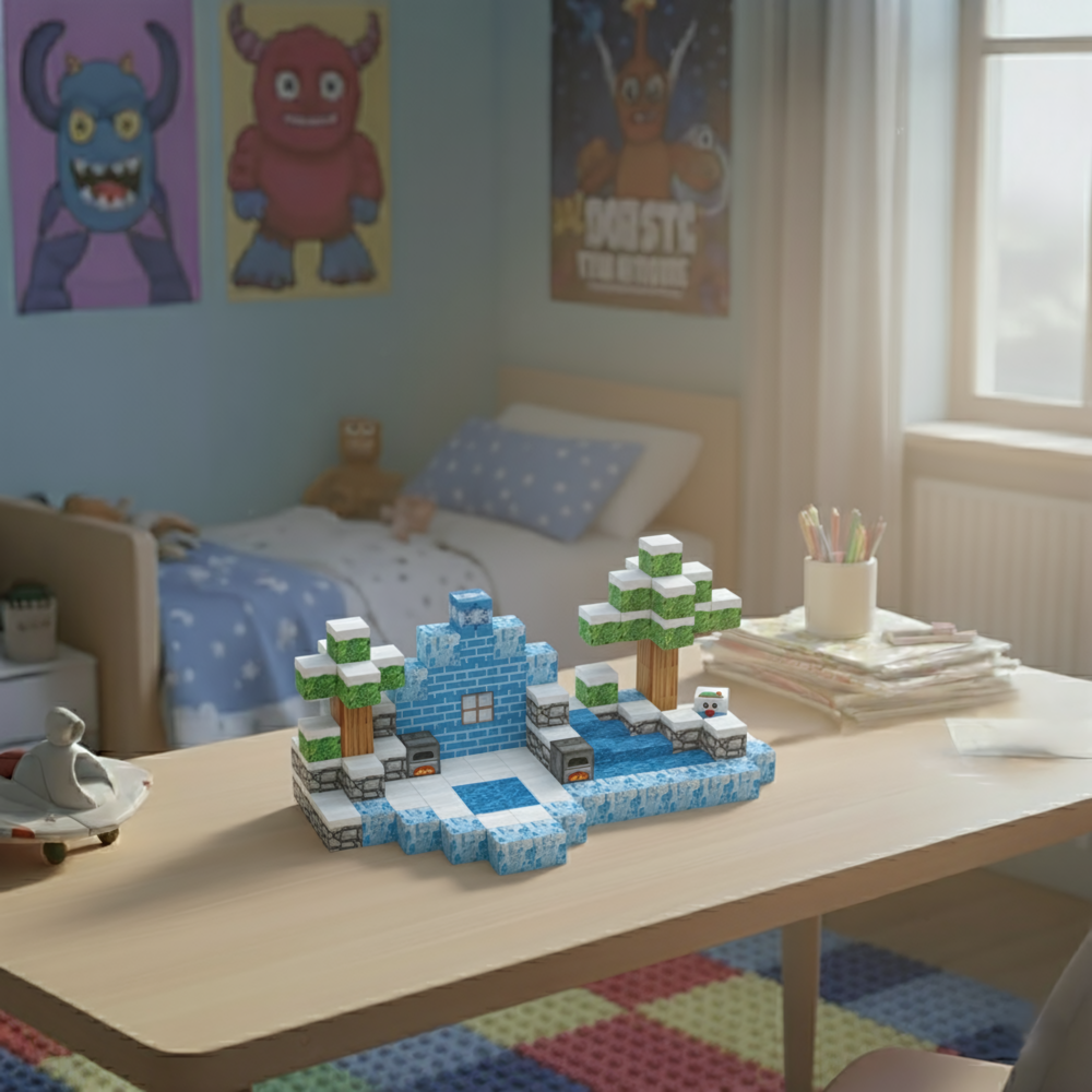 Set PixelCraft Refuge Polaire 144 pièces – Jeu de construction aimanté pour enfants dès 4 ans