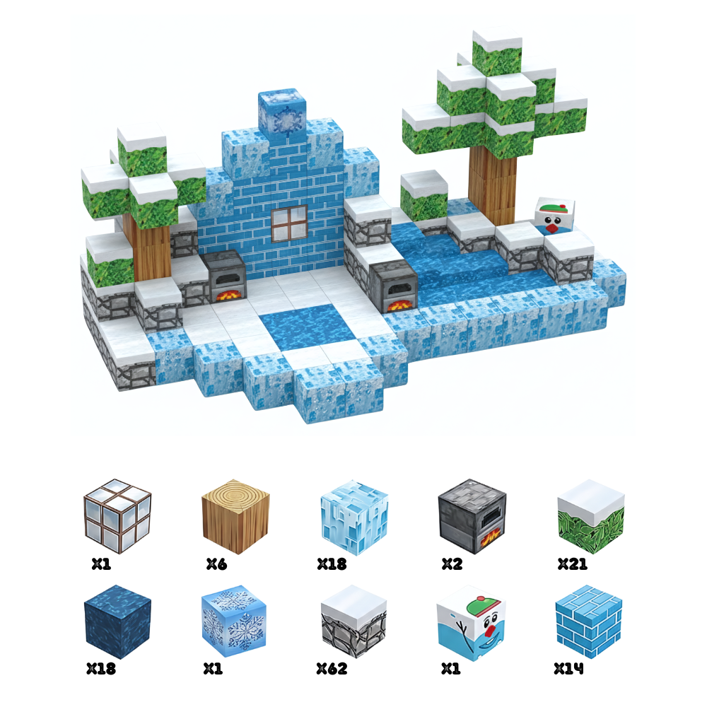 Jeu de construction PixelCraft Refuge Polaire avec 144 blocs magnétiques colorés