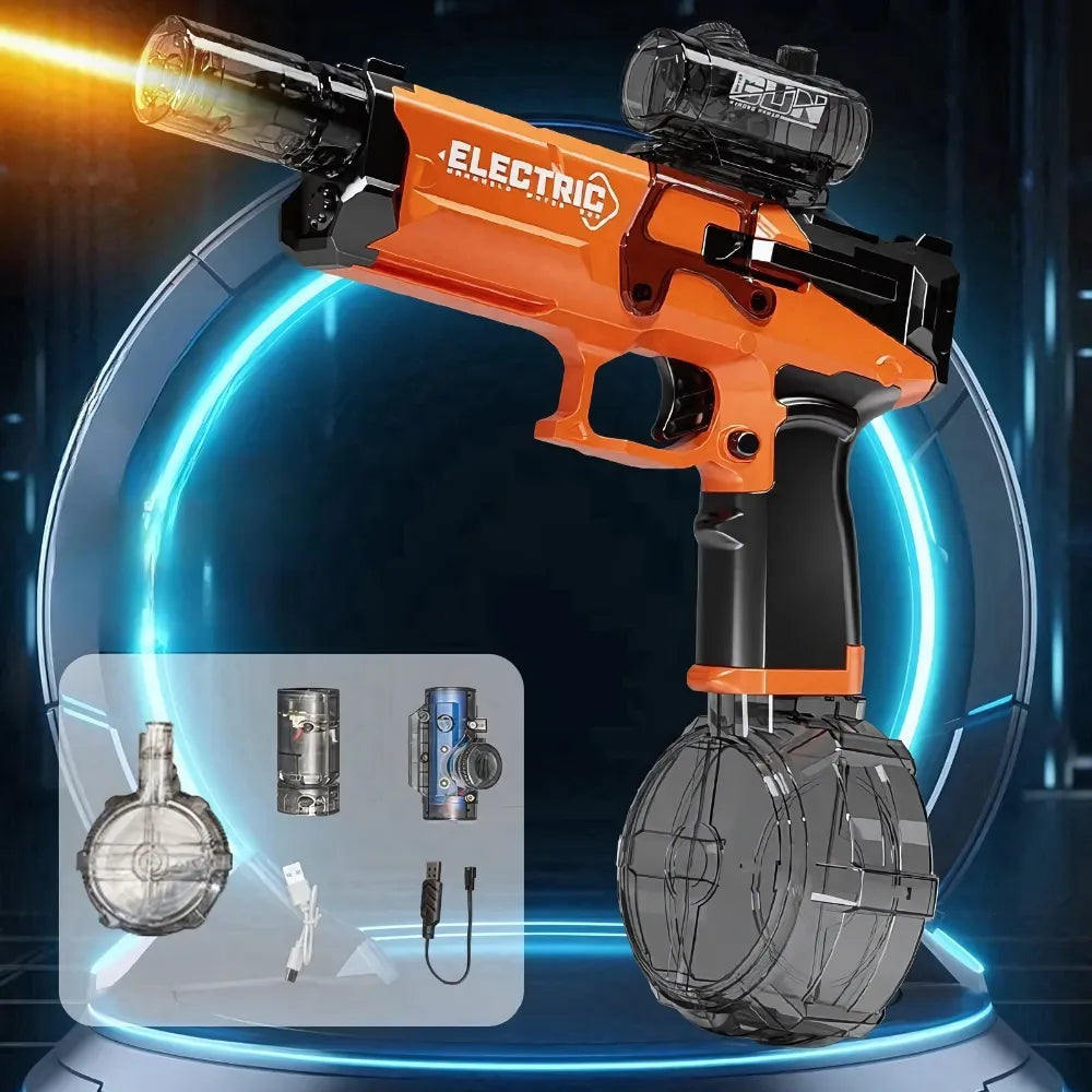 SplashForce pistolet à eau Orange – réservoir rond et jet puissant pour enfants et adultes