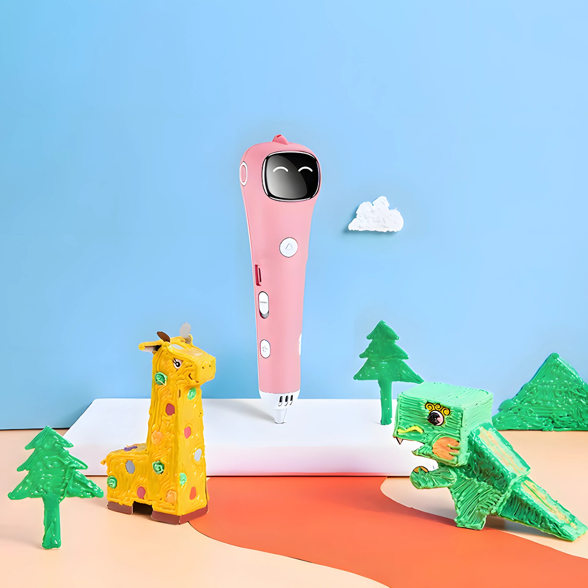 Exemple de construction colorée fabriquée avec le stylo créatif 3D.