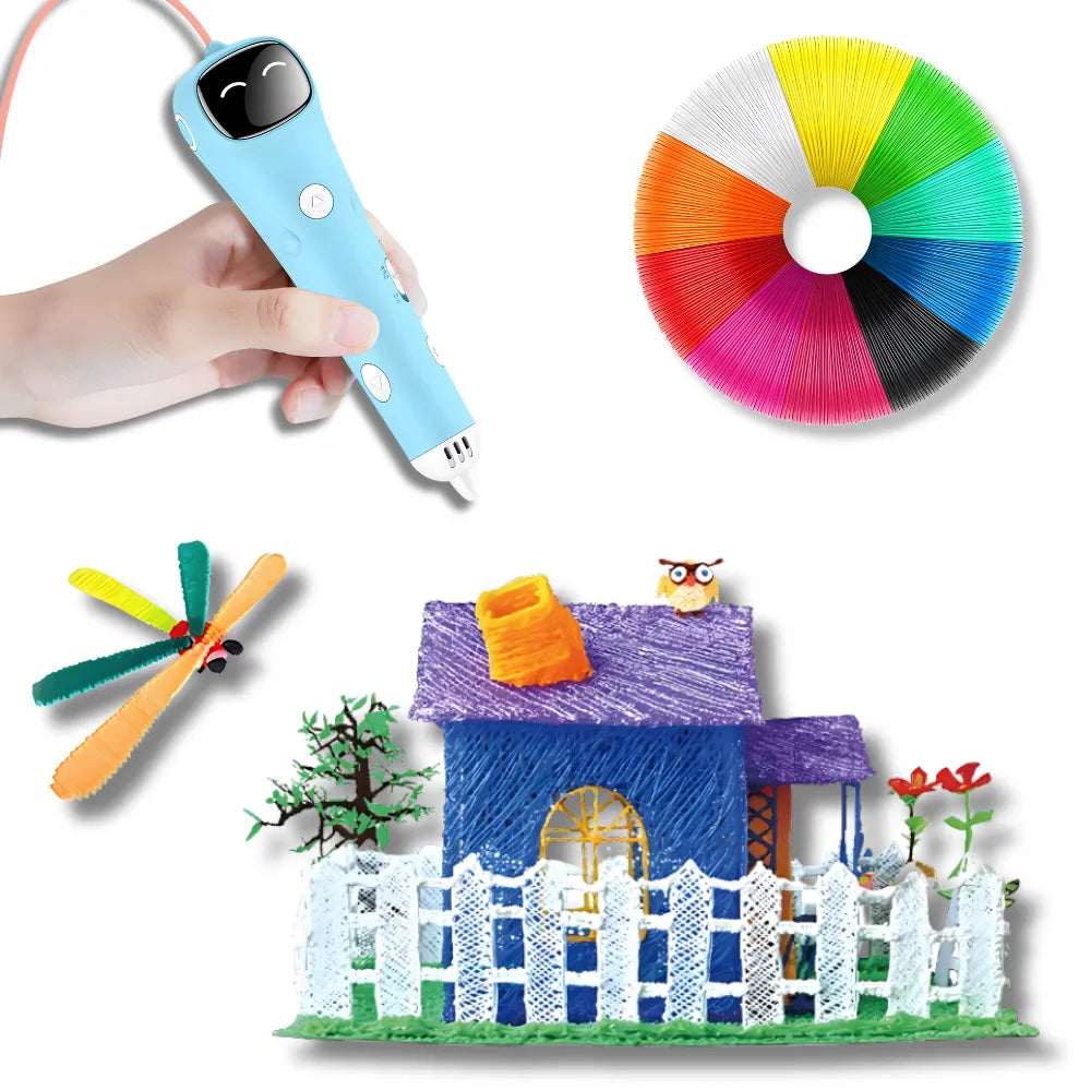 Enfant utilisant le stylo créatif 3D pour dessiner en relief.